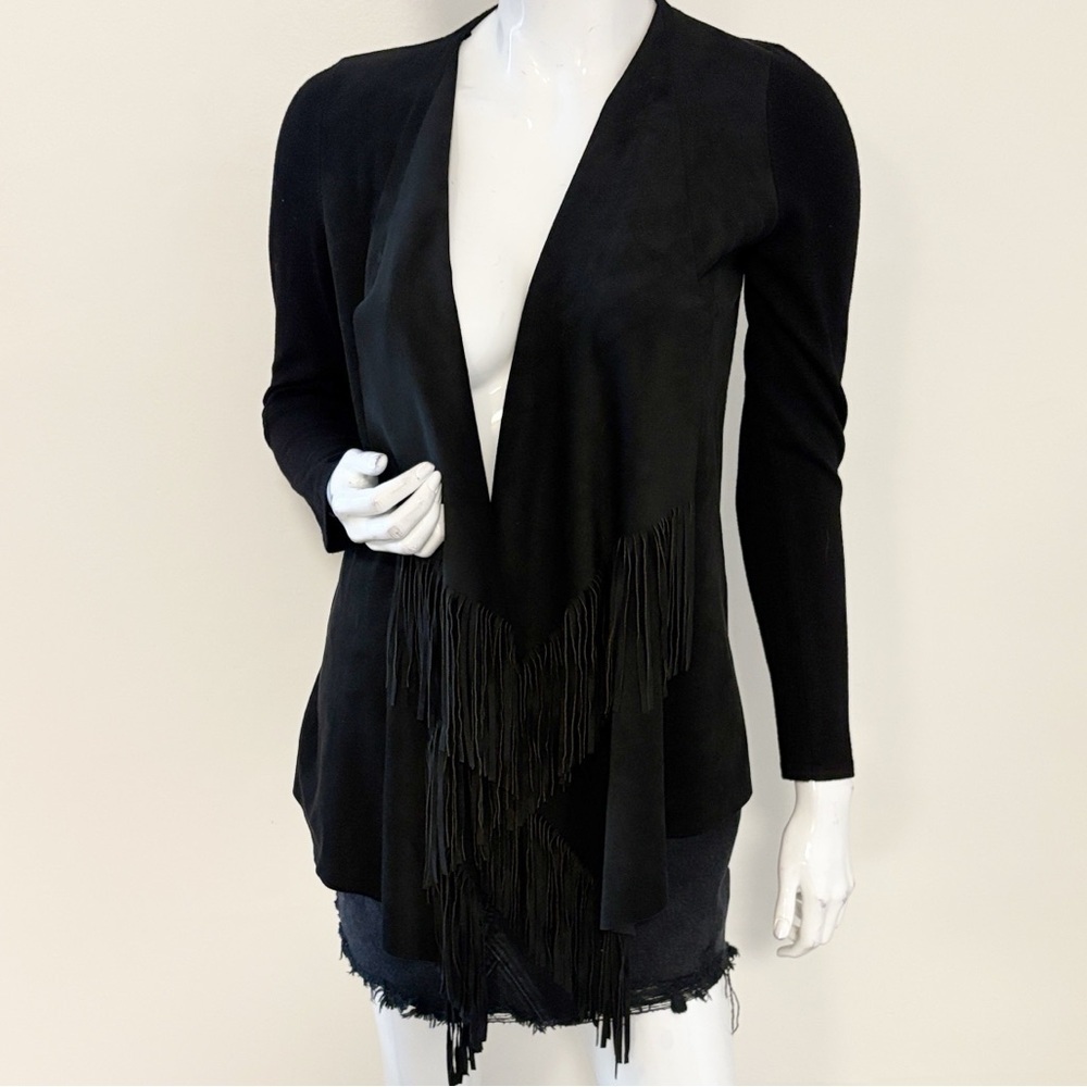 Y2K INC International Concepts Black Fringe Faux Suede Cardigan Knit Sweater